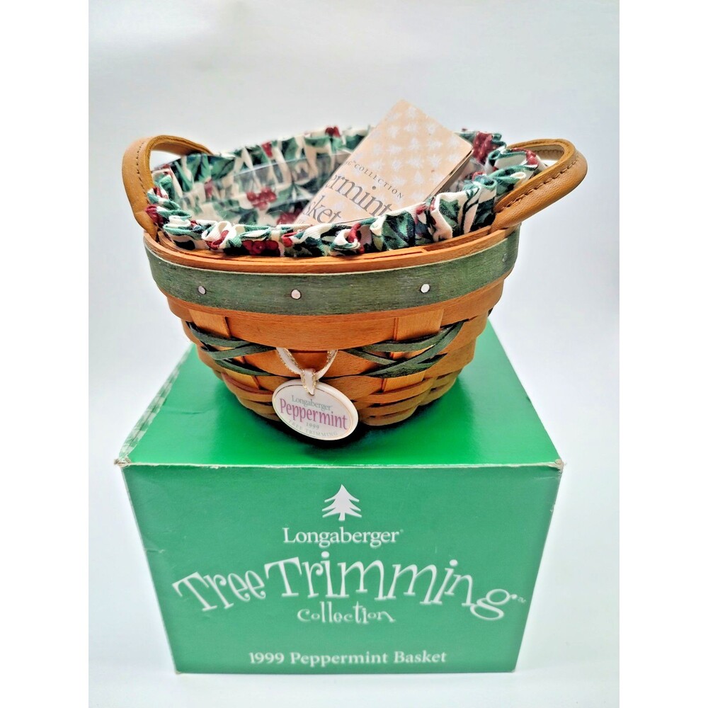 Longaberger 1999 Peppermint Tree Trimming Basket Liner Protector Hang Tag